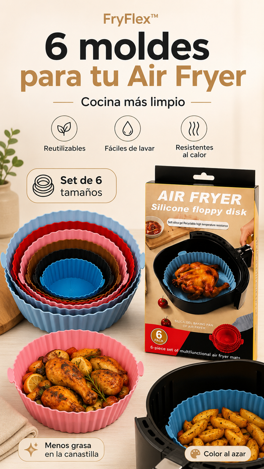 FryFlex™: 6 moldes reutilizables para cocinar más limpio en tu Air Fryer